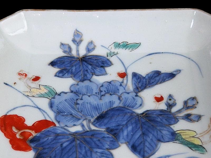 古伊万里染錦牡丹の図角皿5枚131AS-CWz