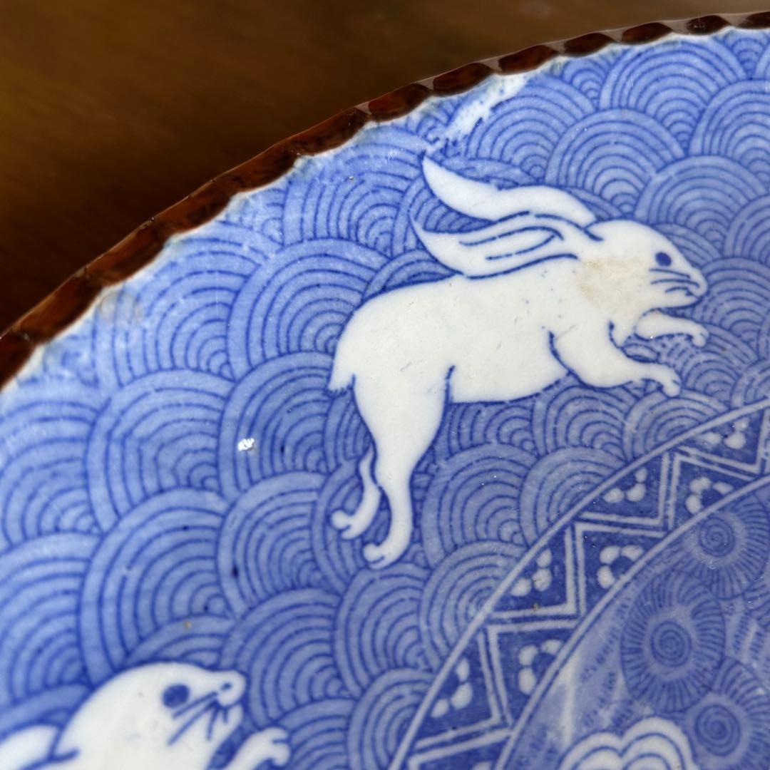 伊万里焼 染付 印判 波乗りうさぎ 明治時代 中国美人画 コレクター収集品
