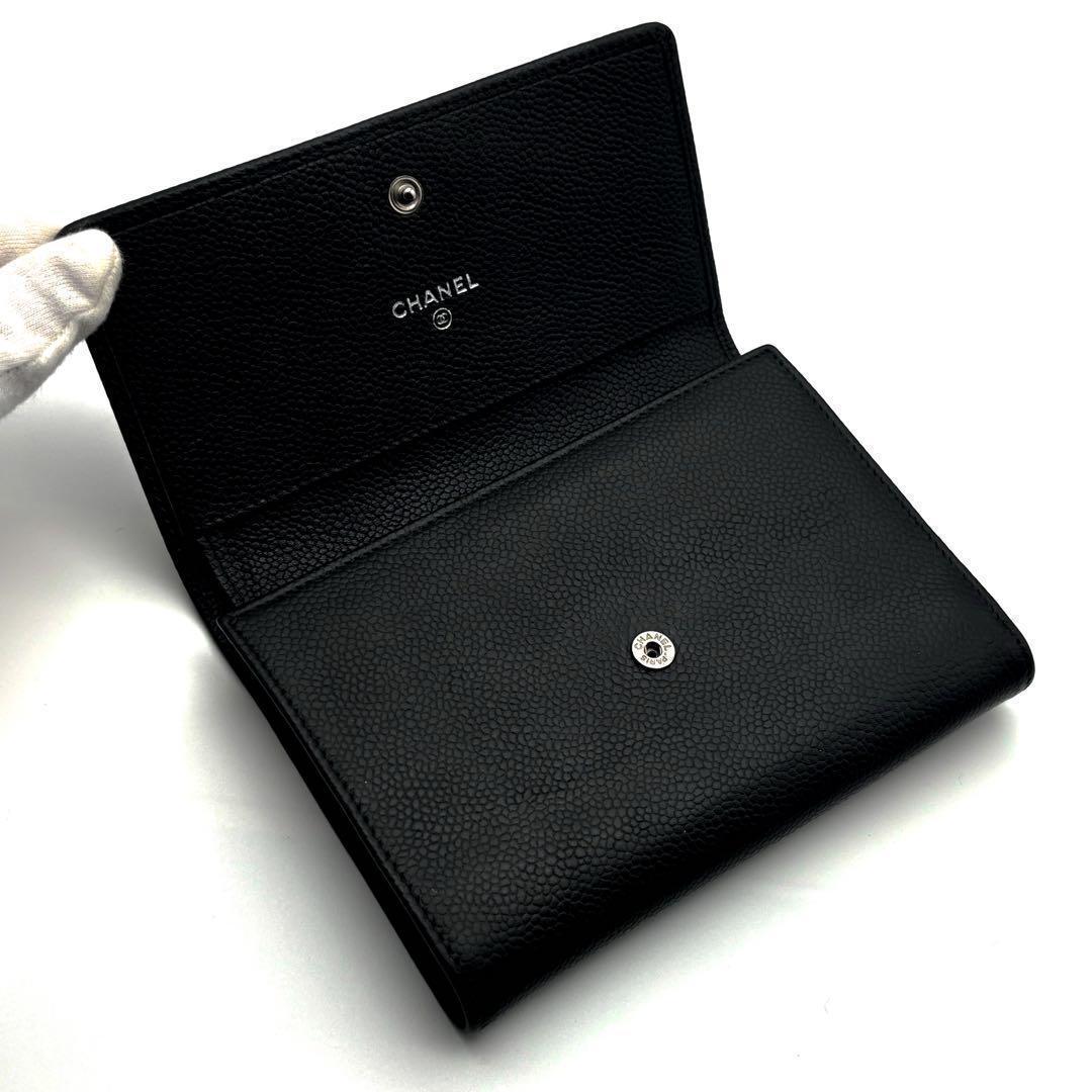 【超極美品✨】シャネル 財布 デカココ キャビア 三つ折 付属有