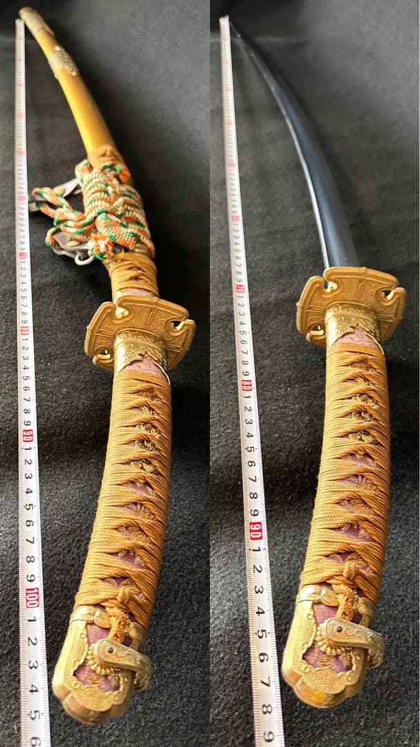 模造刀　太刀　 陣太刀　糸巻太刀　金塗り鞘　全長105cm 25H11