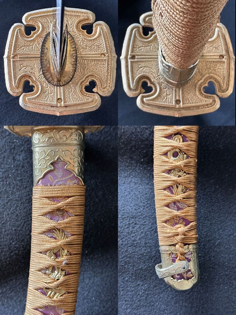 模造刀　太刀　 陣太刀　糸巻太刀　金塗り鞘　全長105cm 25H11