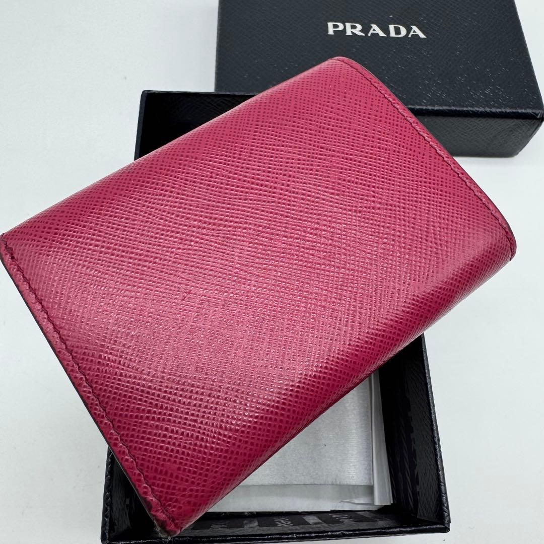 希少 PRADA 三つ折り財布 サフィアーノ レザー バイカラー ブラック