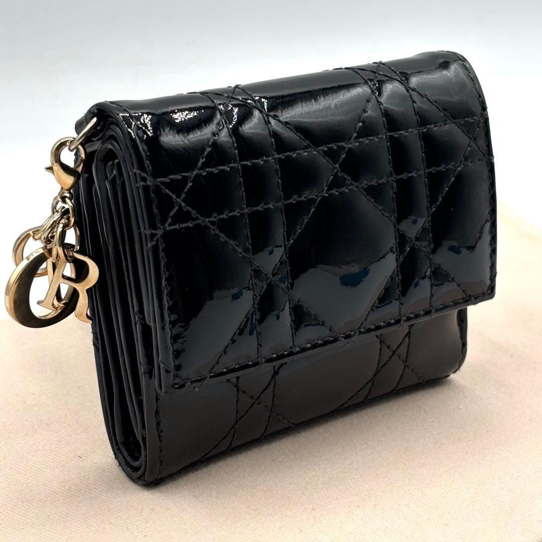 美品 ディオール 三つ折り財布 ロータス カナージュ ウォレット 黒