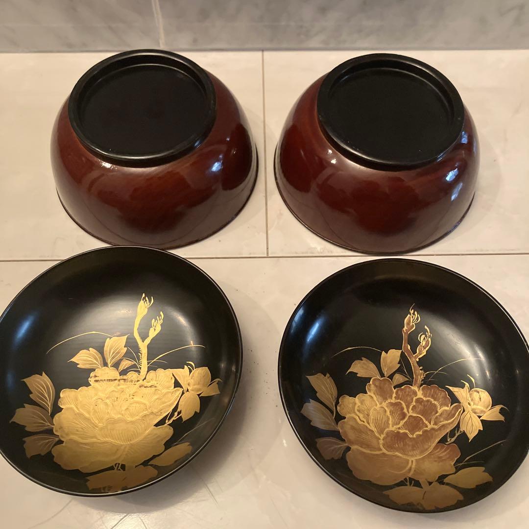 ユリコ様アンティーク明治 金彩の蝶々や牡丹の花が美し過ぎる木製