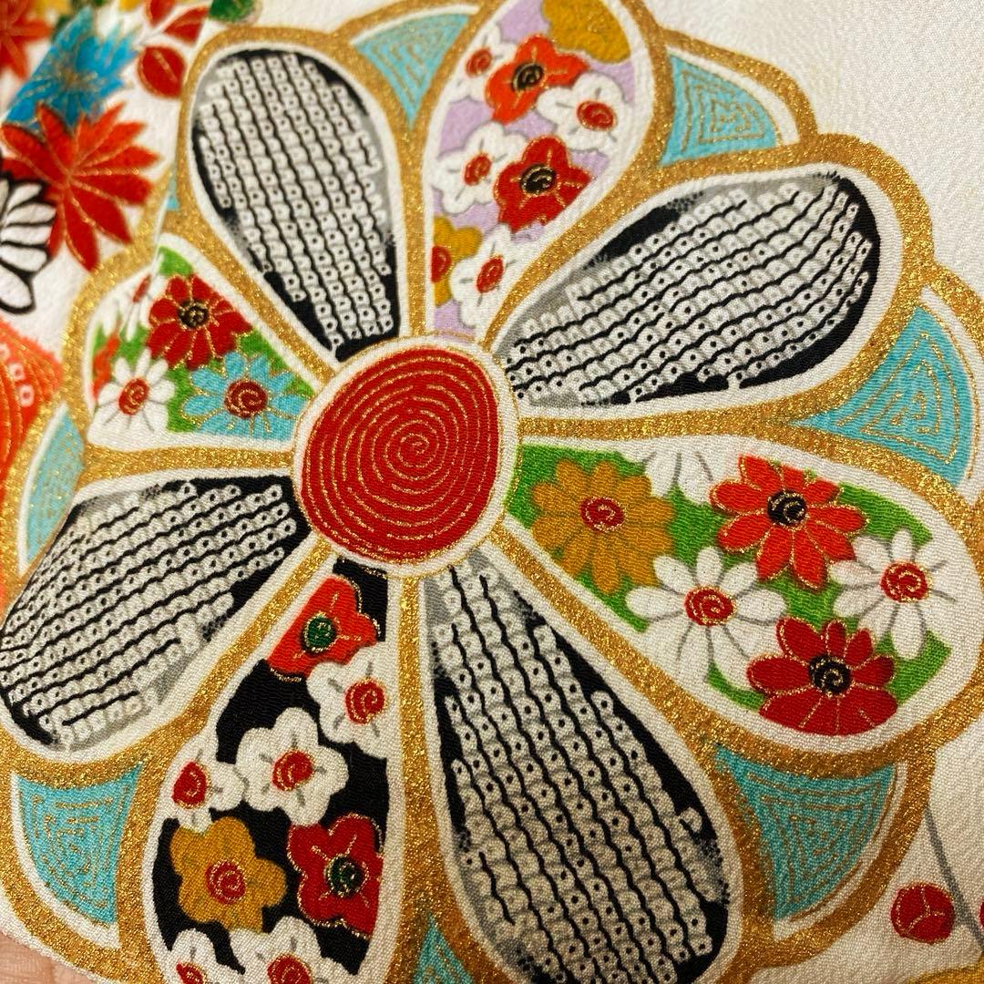 女の子 正絹 着物 七五三 七草 晴れ着 総柄 和柄 レトロ