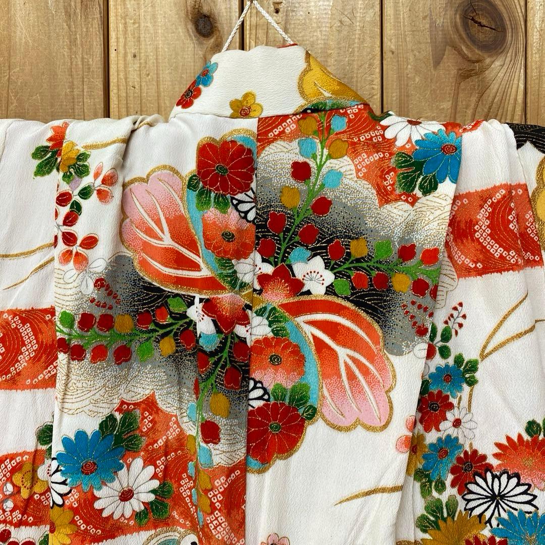 女の子 正絹 着物 七五三 七草 晴れ着 総柄 和柄 レトロ