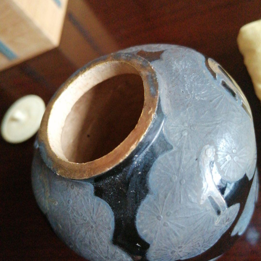 京焼　八世乾山　山本如仙　金彩色絵松木茶入　8.5cm