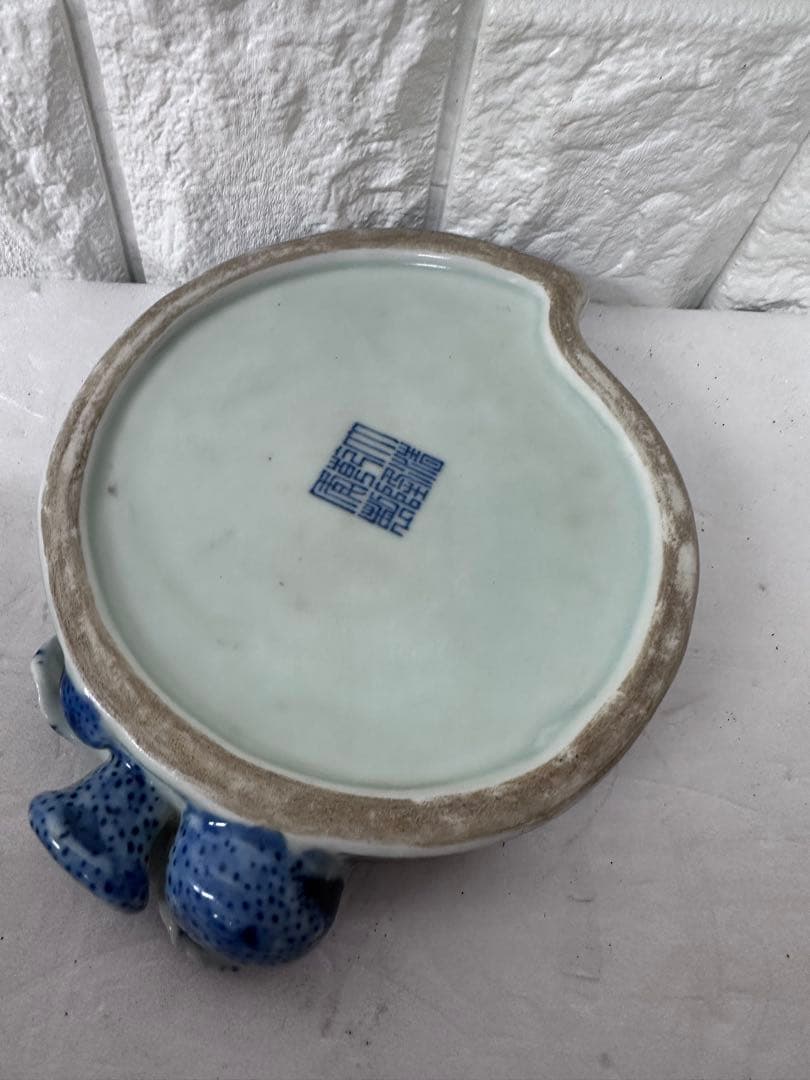 染付 硯 大清乾隆年製 在銘 中国古玩 書道具