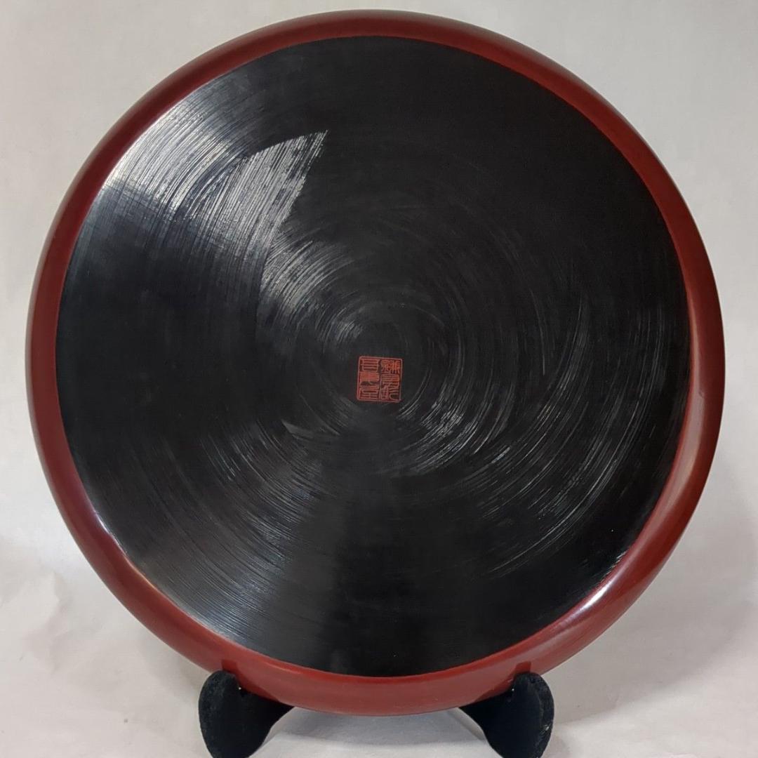 鎌倉彫 丸盆12寸(直径36.5cm) 鉄線柄 花柄 大サイズ木製盆 極美品