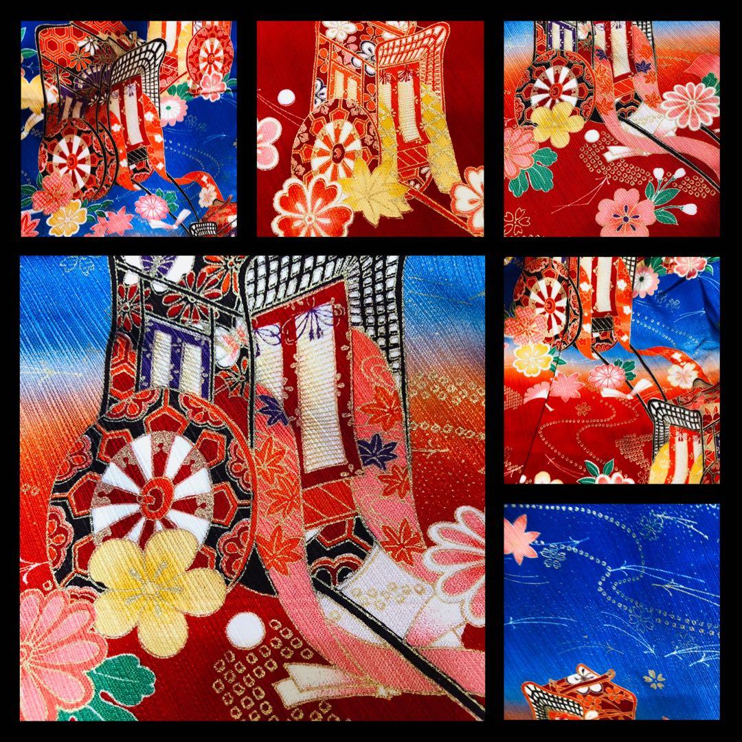 七五三 七歳‼️正絹御所車桜金彩金箔際立つ‼️完全フルセット‼️