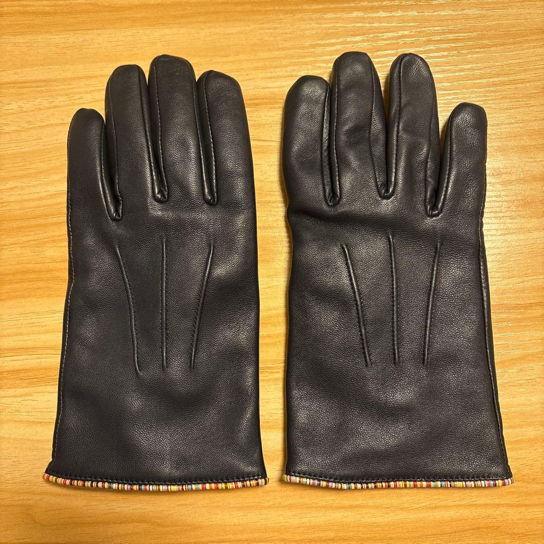 Paul Smith 濃青 シグネチャーストライプパイピングレザーグローブ Paul Smith 濃青 シグネチャーストライプパイピングレザーグローブ