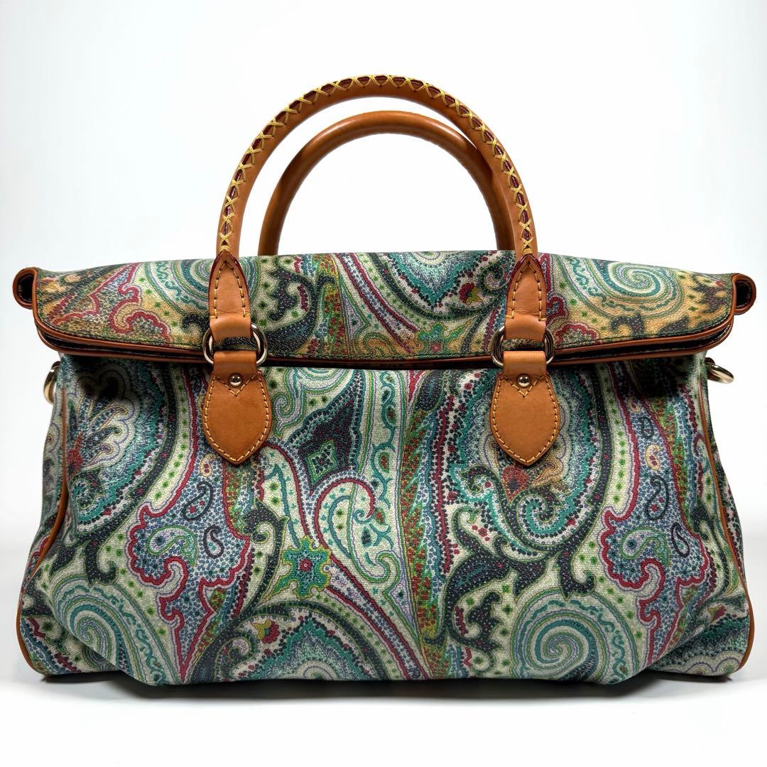 【希少】エトロ　ミニボストンバッグ　ペイズリー　2way PVC レザー