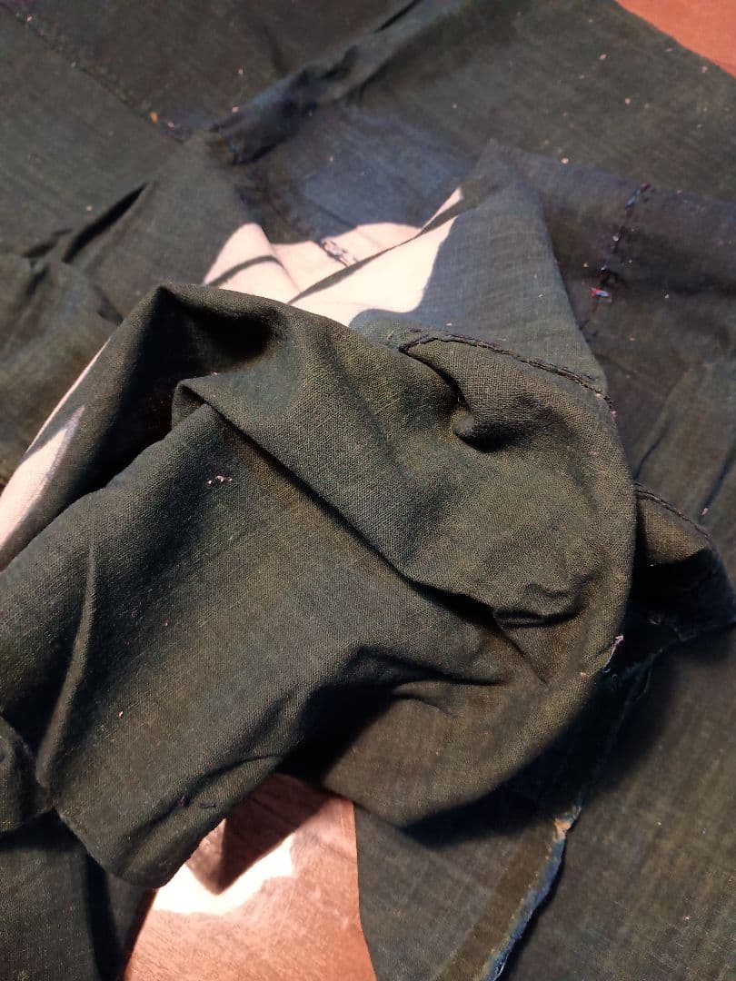 古布草木染 くまい笹紋 3幅布団側 グリーン染