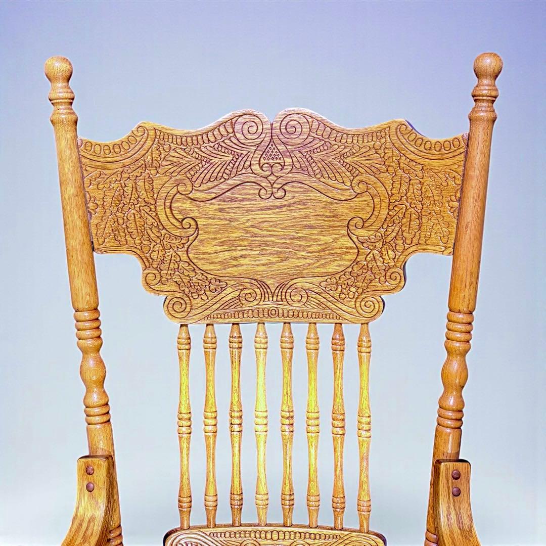✨超美品✨ ヴィンテージ 台湾製 ロッキングチェア オーク無垢 彫刻