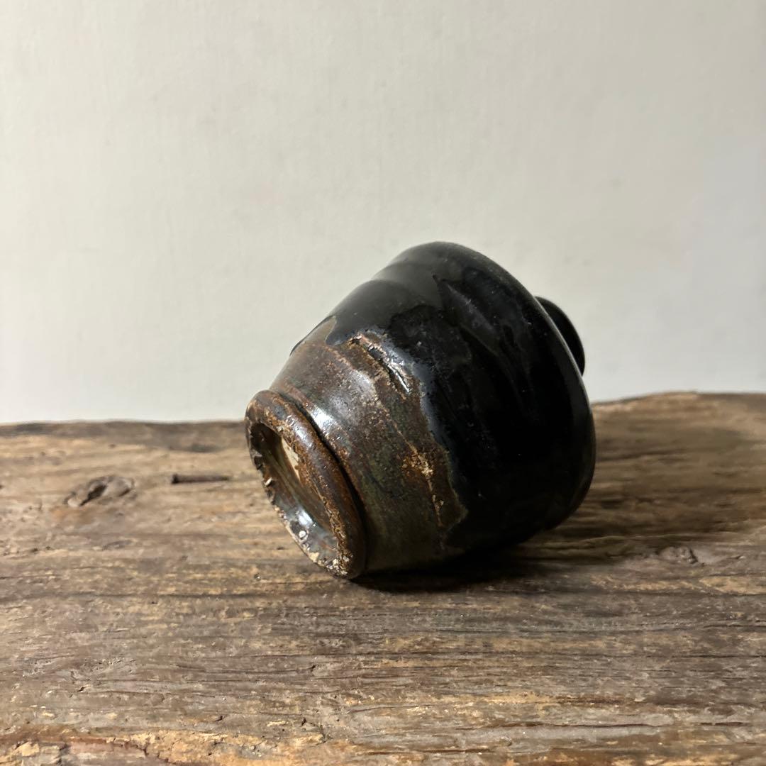 黒南蛮小ぶり不識型 壺花入 黒高麗 酒器 古道具 アンティーク 検: