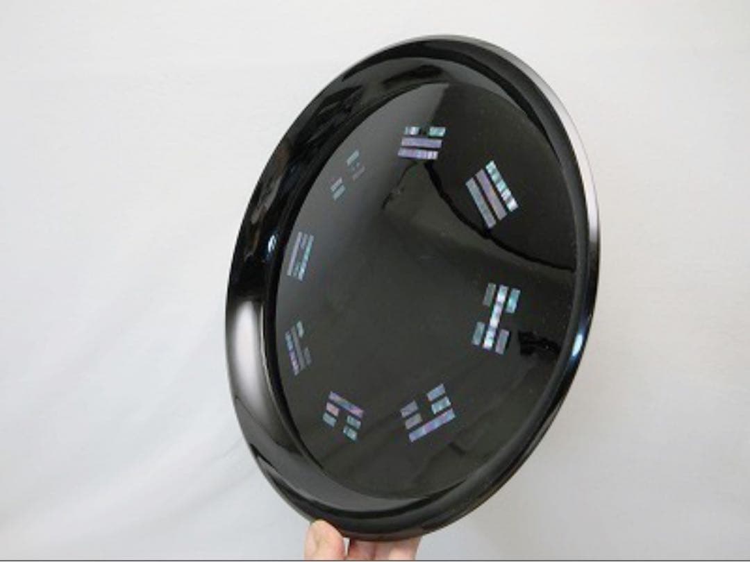 未使用 茶道具 黒塗 八卦盆 螺鈿細工 丸盆 青貝 元箱