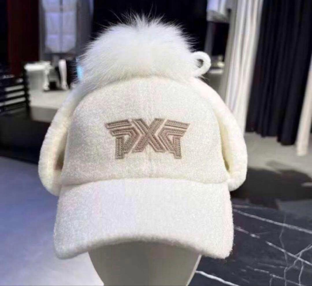 pxg ゴルフ　レディース　冬用キャップ　ボンボン　耳当て　防寒