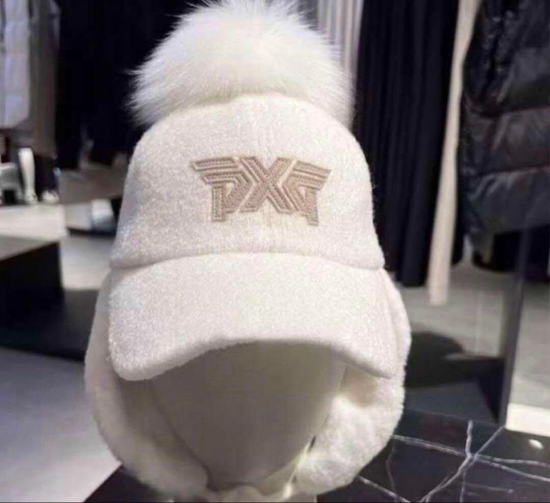 pxg ゴルフ　レディース　冬用キャップ　ボンボン　耳当て　防寒