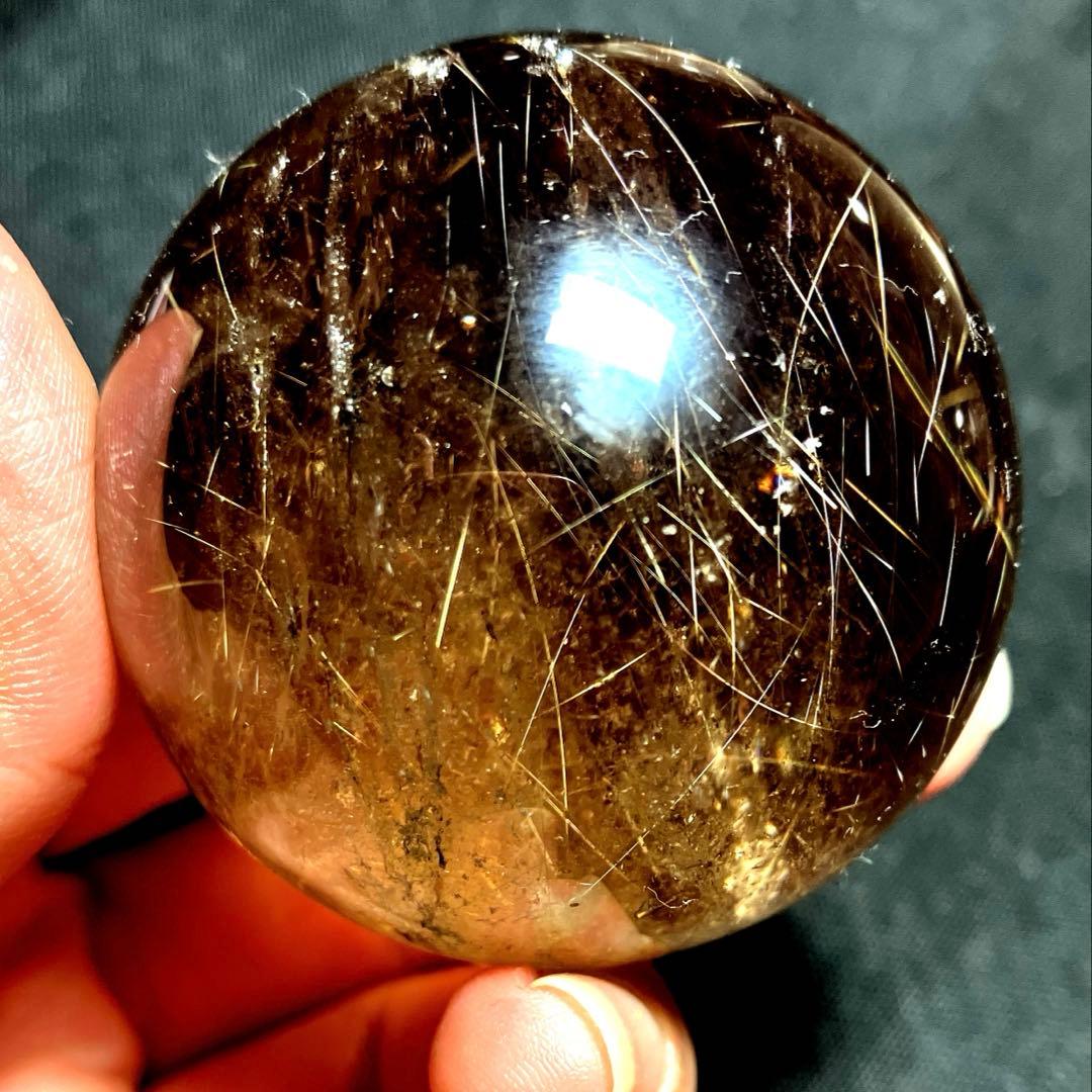 42mm 虹入りゴールドルチルクォーツ 丸玉 スフィア 金針水晶 42mm 虹