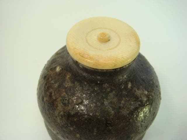 茶入■古い時代物古備前茶入れ 瓢箪型 牙蓋 古陶器 お茶道具 時代物 骨董品■