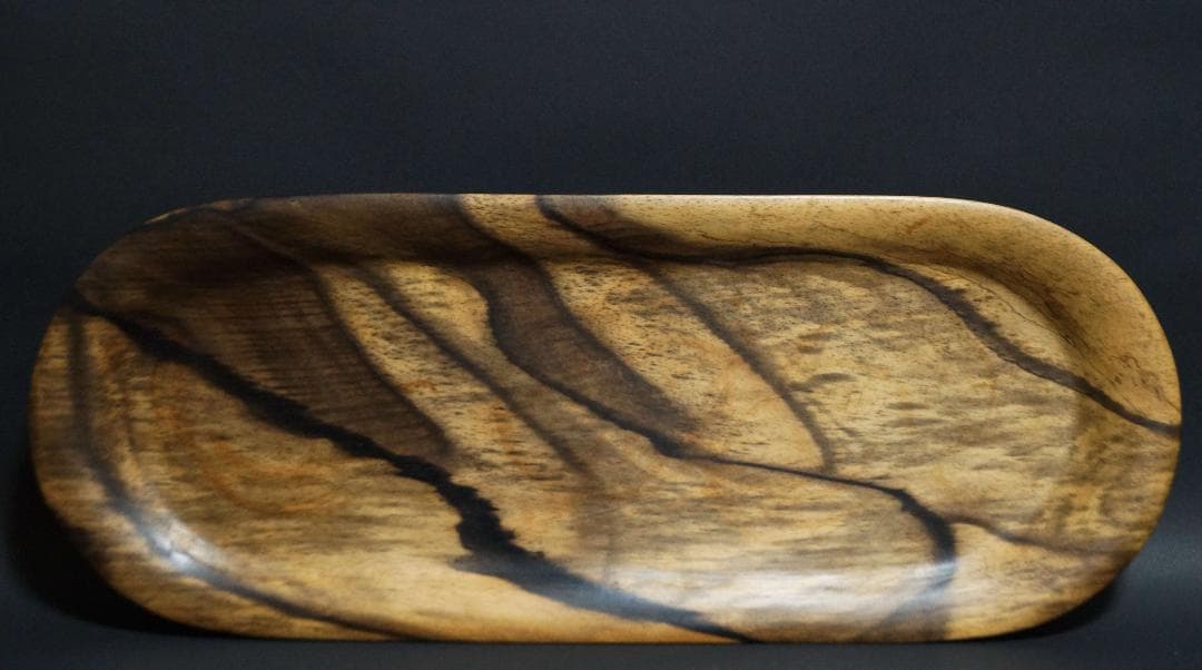 木製 黒柿 盆 刳り貫き煎茶盆 一文字盆 楕円盆☆長さ38.9cm☆煎茶道具