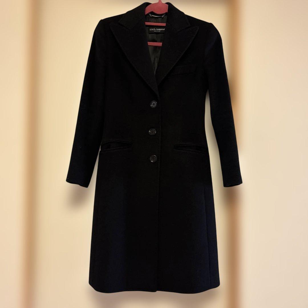 極美品【DOLCE&GABBANA】ブラック チェスターコート　カシミヤ混 DOLCE&GABBANA】チェスターコート カシミヤ混 ブラック 【公式通販】