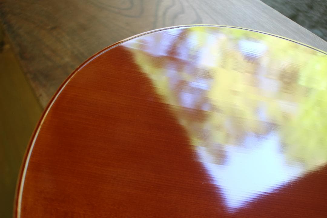 デッドストック！優美な拭き漆の映える春慶塗の半月盆（検漆器漆盆茶道具お盆お膳