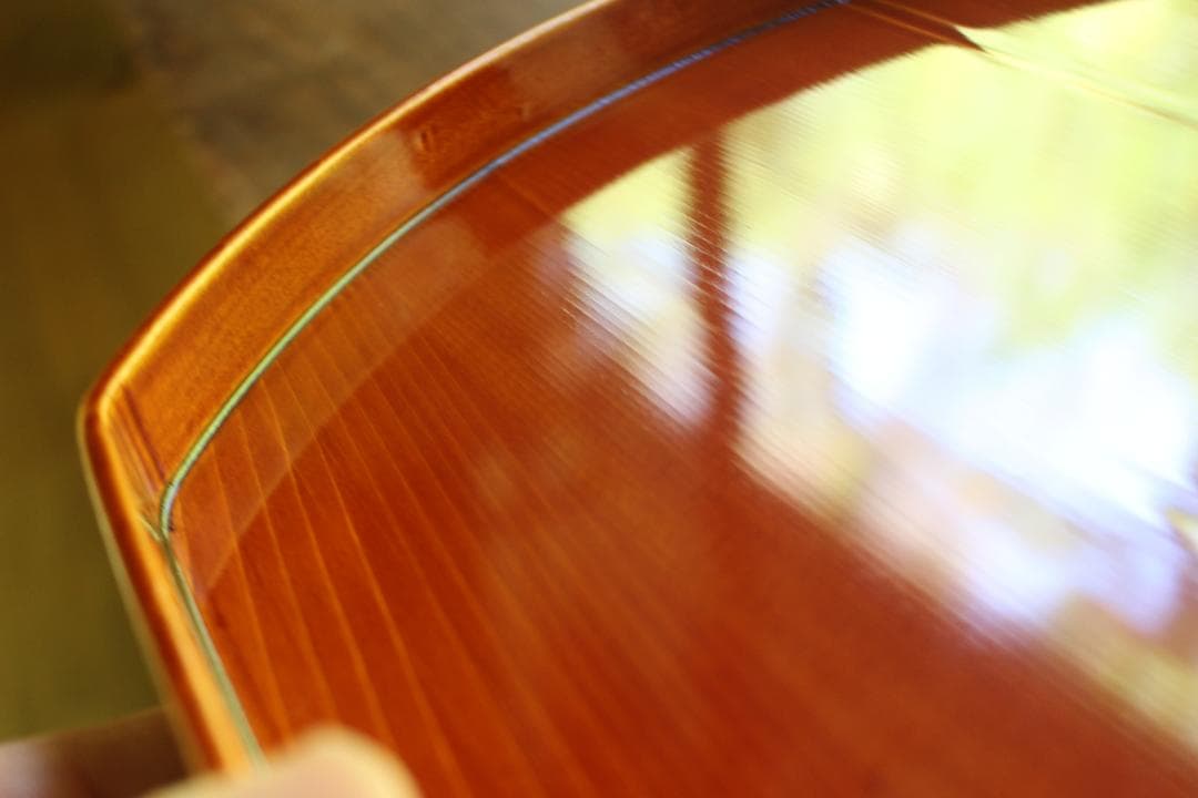 デッドストック！優美な拭き漆の映える春慶塗の半月盆（検漆器漆盆茶道具お盆お膳