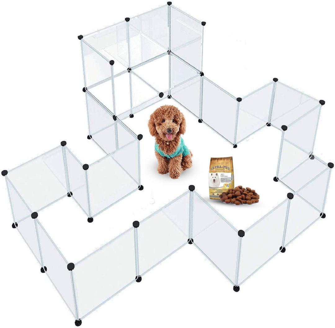 組み立て ペットフェンス 12枚セット透明パネル 自由 犬 滑り止め