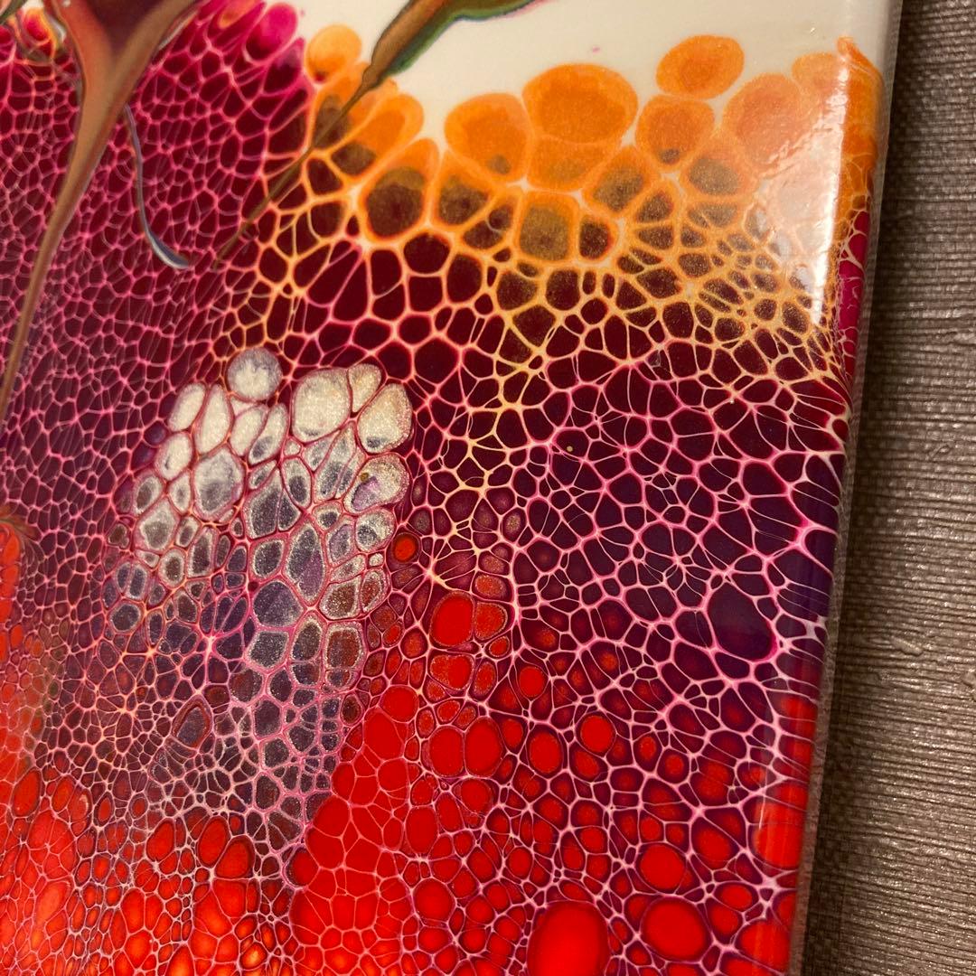 送料込み アクリルペイントアート 絵画 ラメ 赤 オレンジ