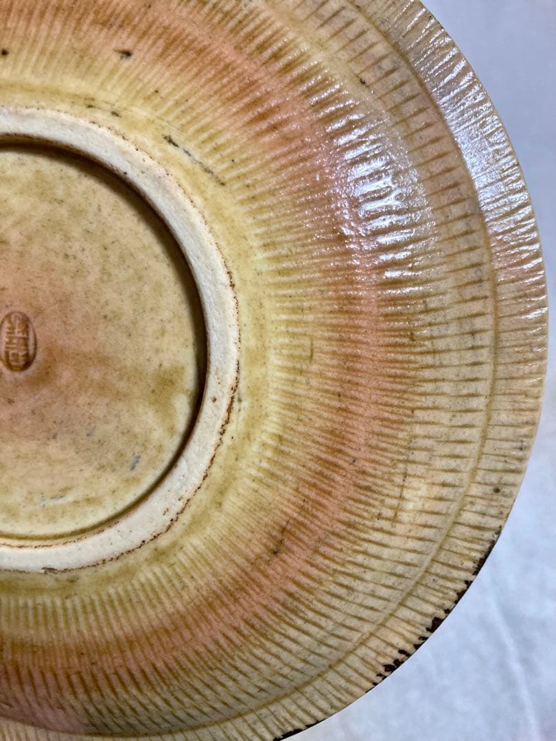 江戸時代 明治初期 黄瀬戸織部 行灯皿 燈り皿 飾皿 石皿