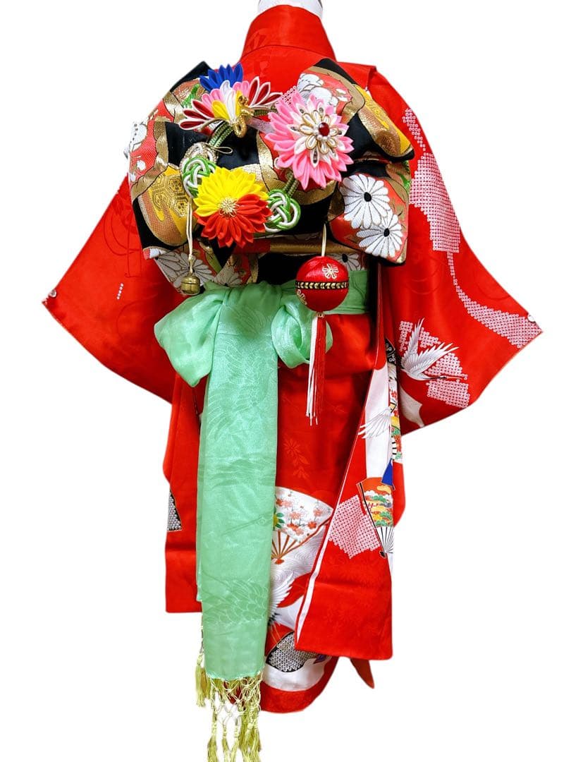 お買い得品♡七五三　7歳　フルセット　鶴　古典柄　赤系　正絹