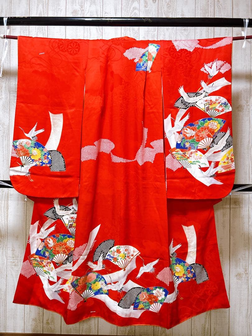 お買い得品♡七五三　7歳　フルセット　鶴　古典柄　赤系　正絹