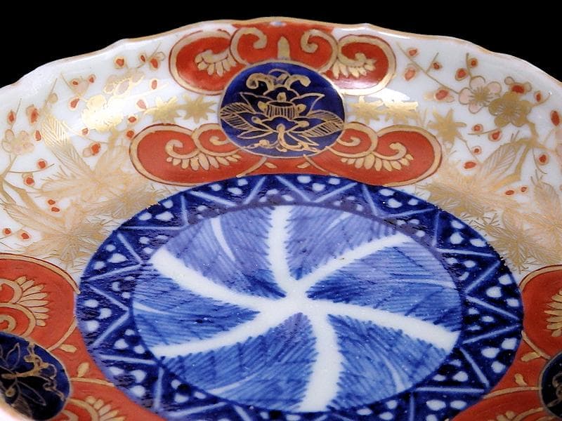 古伊万里 金襴手 松竹梅に花の図 4寸皿 2枚 E774AS-CPv