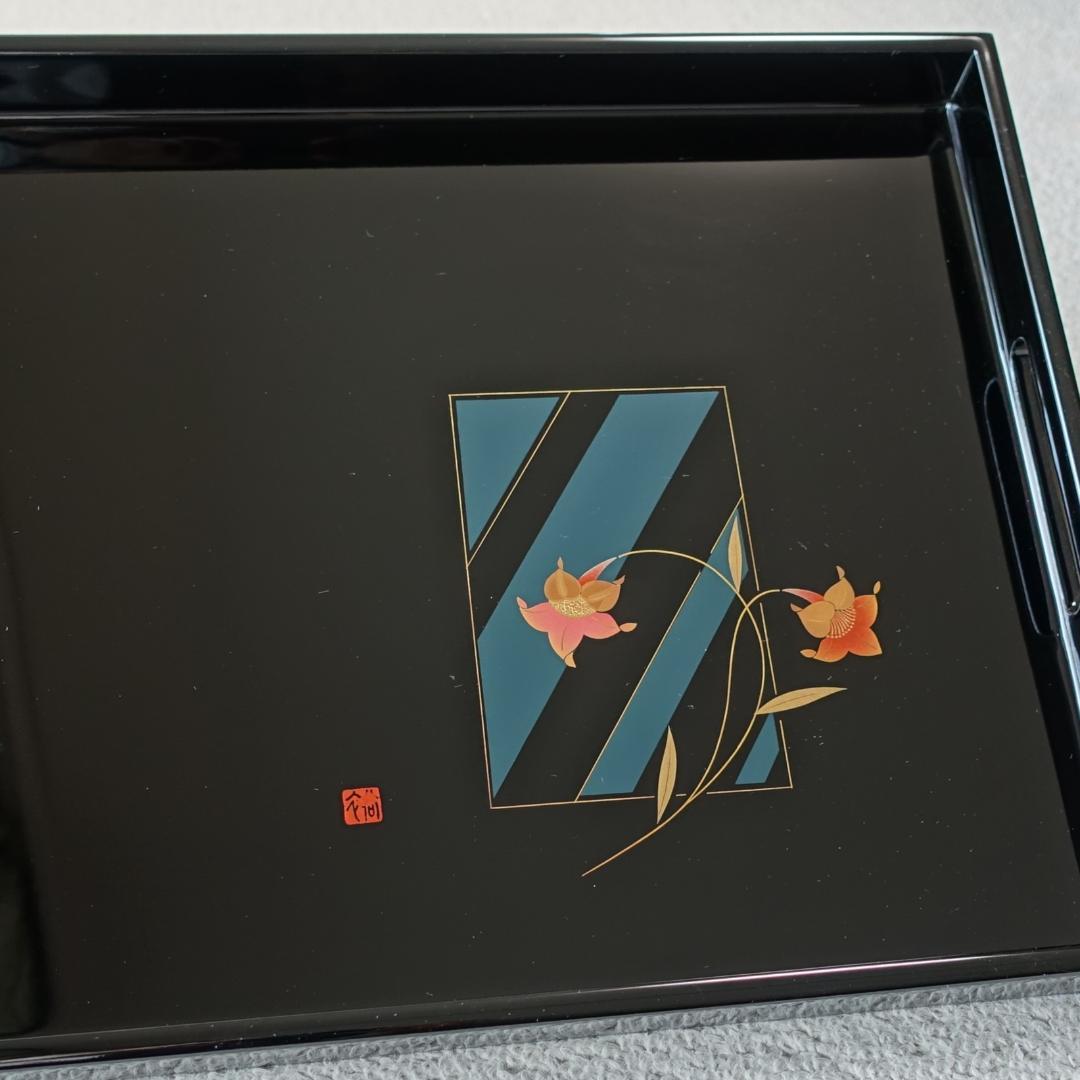 会津塗り 会津漆器 長手盆 長角盆 トレイ 黒塗り 工芸品