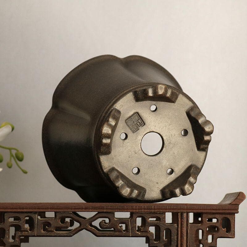 紫砂黒雲足梅花鉢 多肉植物鉢 工芸置物