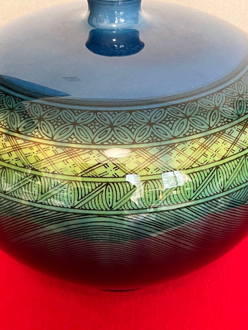 大型】人間国宝 三代 徳田八十吉（正彦銘）碧明釉 小紋壺 管理