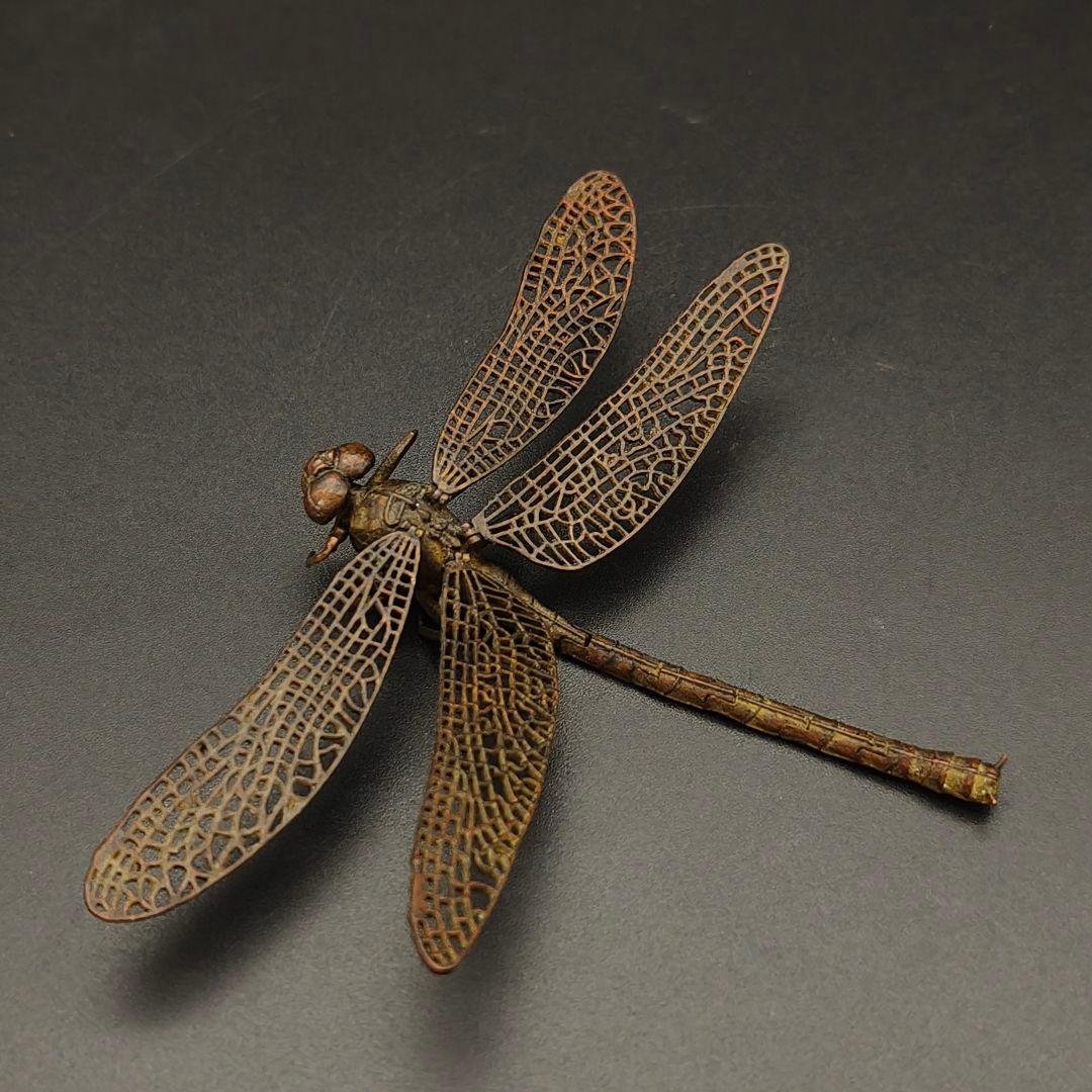 銅製置物 蜻蛉 トンボ 勝虫 雨宮宗作 関節可動 金工品 茶道具 - メルカリ