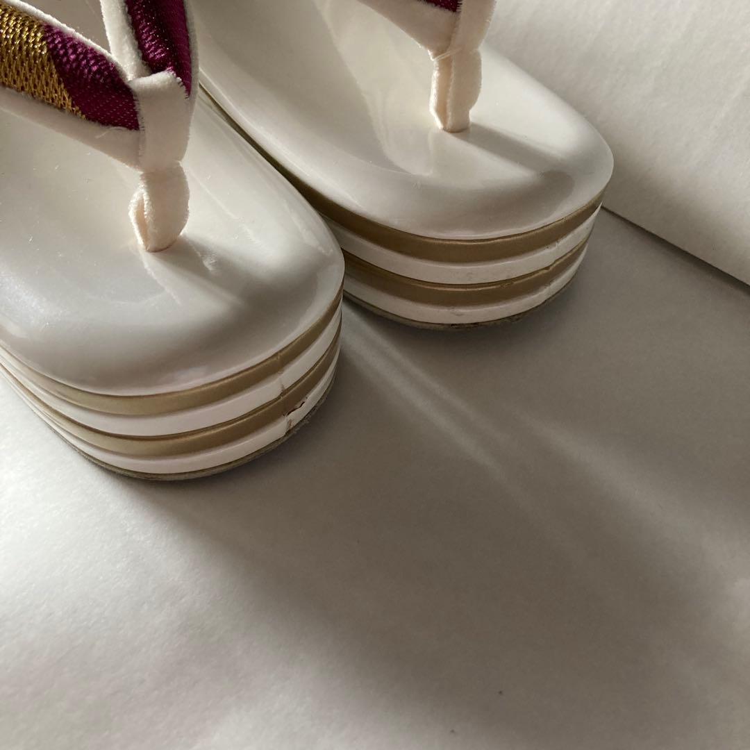 美品　和装 草履バッグセット 振袖用 帯地 金×白×紫