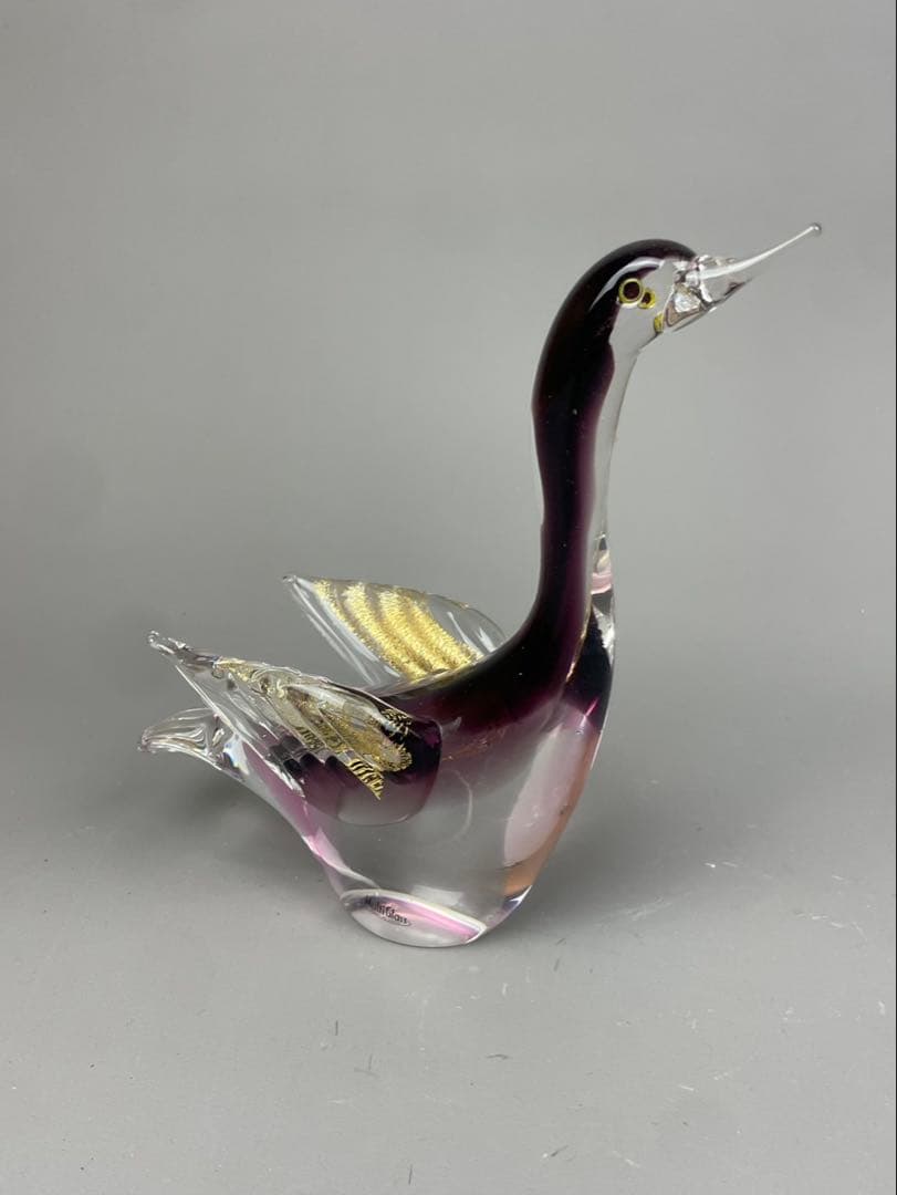 マルティグラス Malti Glass 白鳥 紫色 工芸硝子 ガラス製 渡り鳥