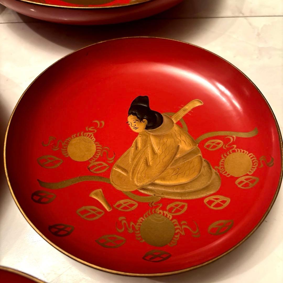 明治時代　七福神が金彩たっぷりで描かれた幸運や金運をを呼び込む木製輪島漆塗り皿