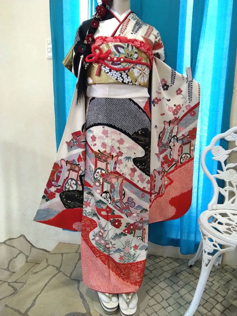 振袖フルセット、正絹絞り振袖、成人式、重ね衿帯揚げ帯締め、西陣袋帯