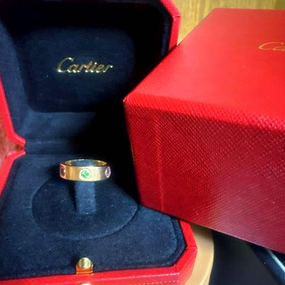 カルティエ　サファイア　ガーネット　ピンクゴールド　ラブリング　k18