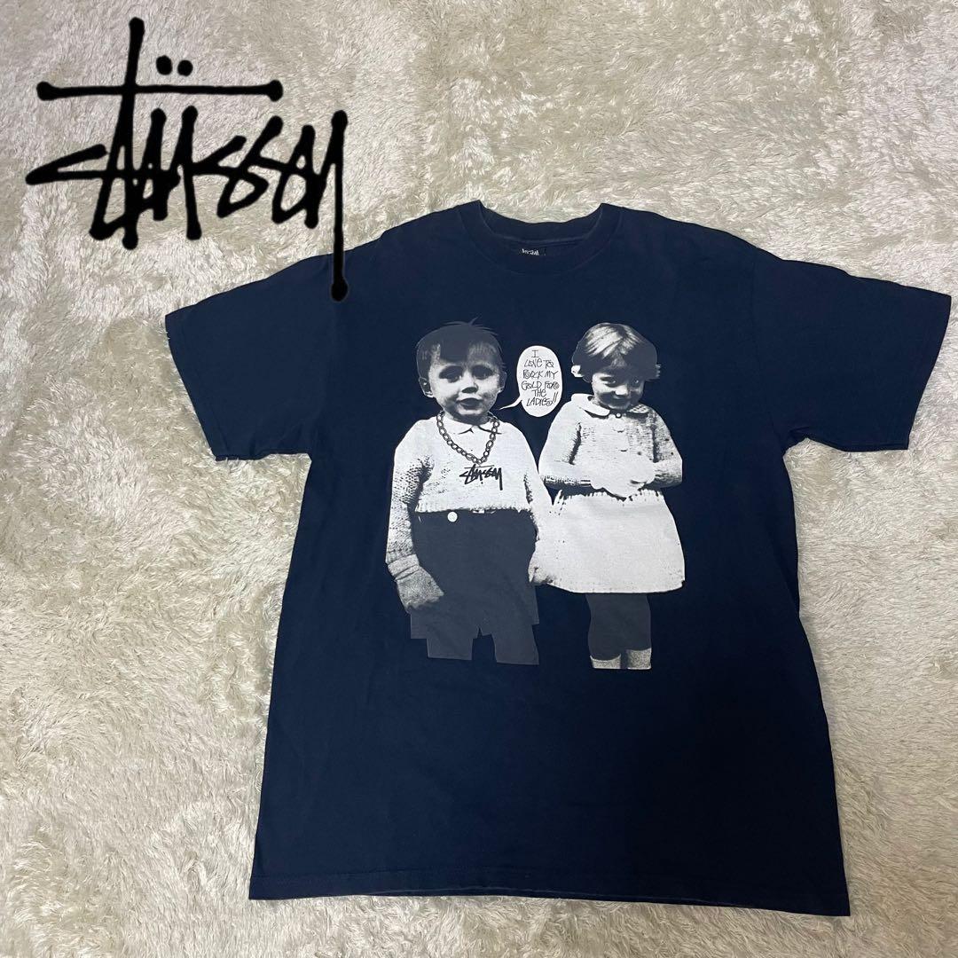 00s OLD 【希少】old stussy キッズフォトTシャツ M 紺 STUSSY⁄Kid`s Photo