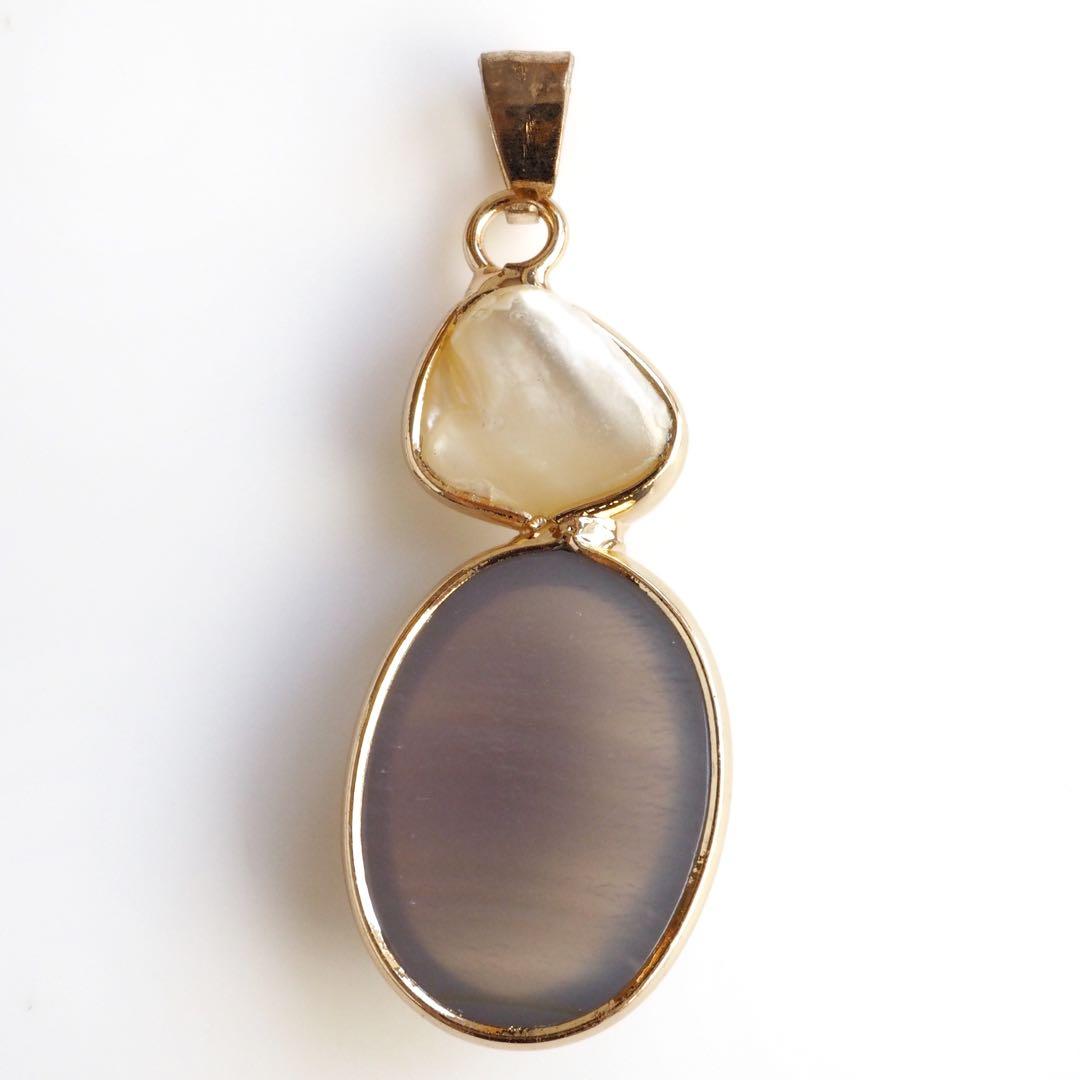 blue.ks様専用】No.3 天然淡水パール×瑪瑙のデザインネックレストップ