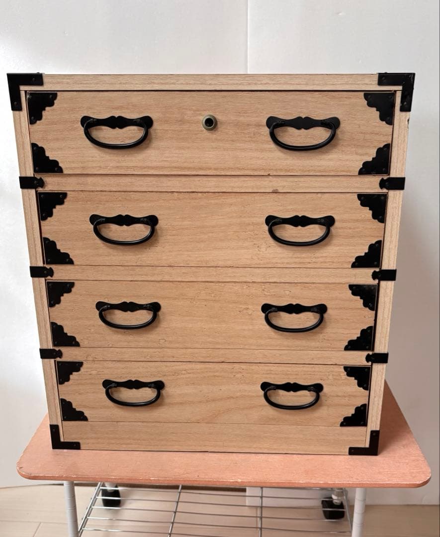 未使用ビンテージ！時代物！木製引き出し式箪笥 隠し引き出し 鍵付き