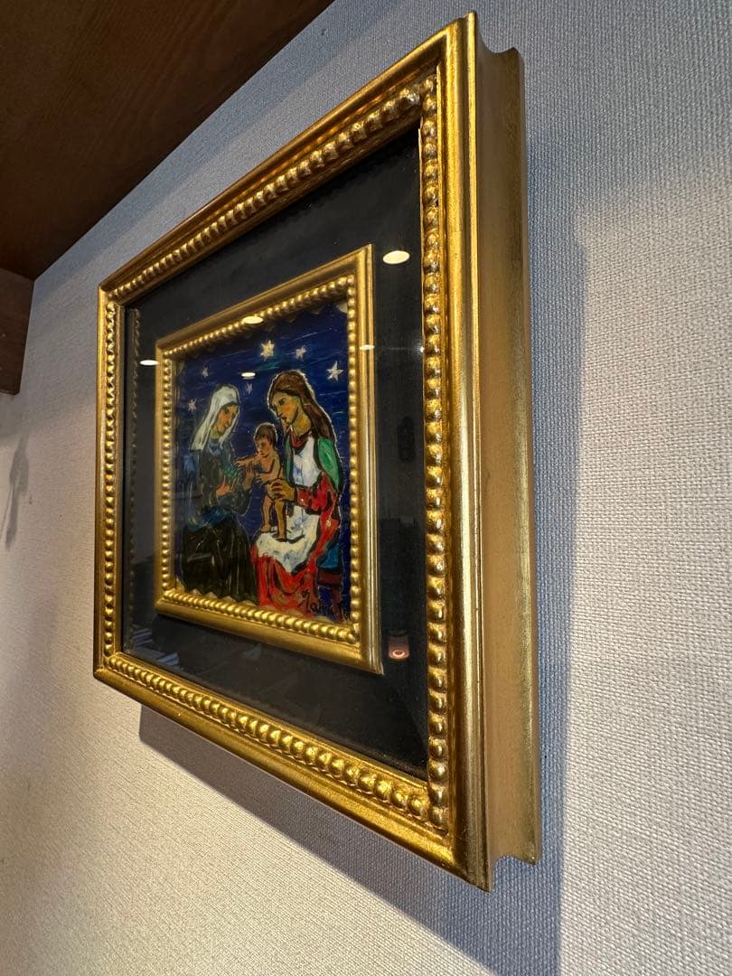 田中忠雄 作 ガラス絵 キリスト教美術 幼な子をかこむマリアとアンナ