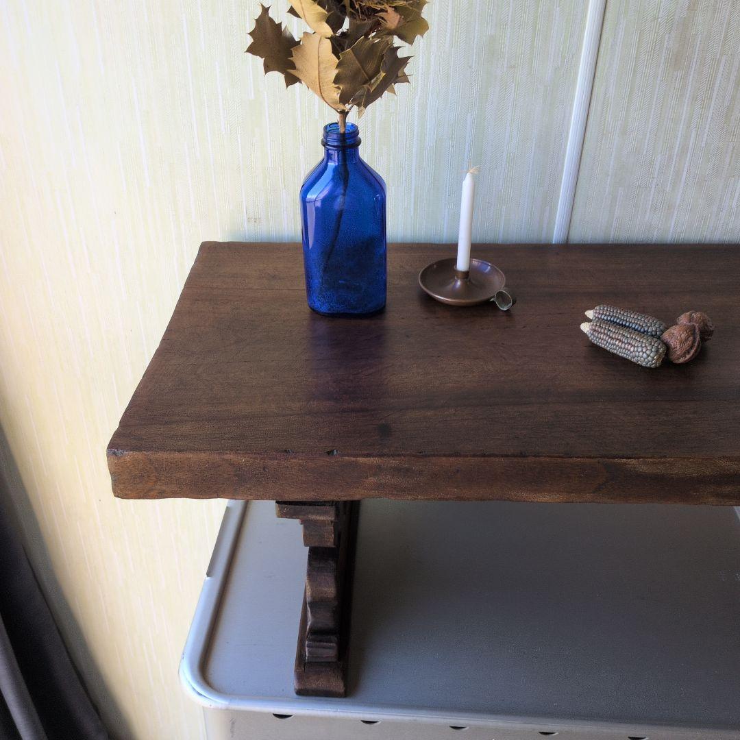 ブロカント古道具アンティーク重厚な経机 天板厚 5センチ ローテーブル