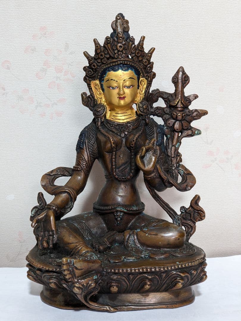♢チベット仏教 観音菩薩坐像 中国 古美術品 古玩 仏教美術 仏像 唐金