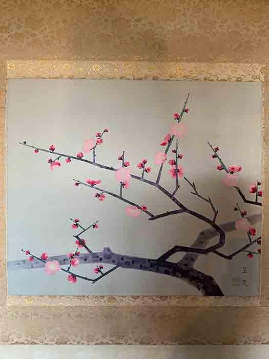 福田翠光 「紅梅」掛軸 日本画 銘あり 二重箱 中古 21.01.10-3.